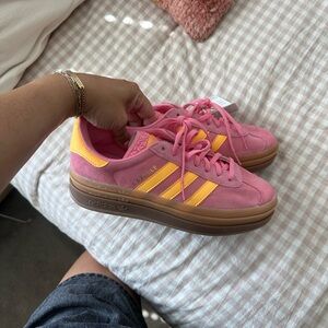 Adidas Women's Pink and Yellow Gazelle Platform Sneakers